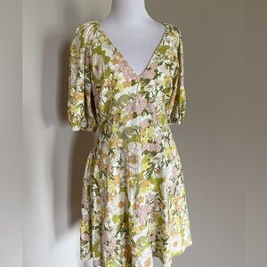 Lucy Paris Yellow & Green Floral Print Dress Size Small